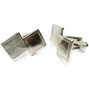 Double Square Cufflinks Smooth Lined Silver Tone Tux Shirt Dress Suit Vintage
